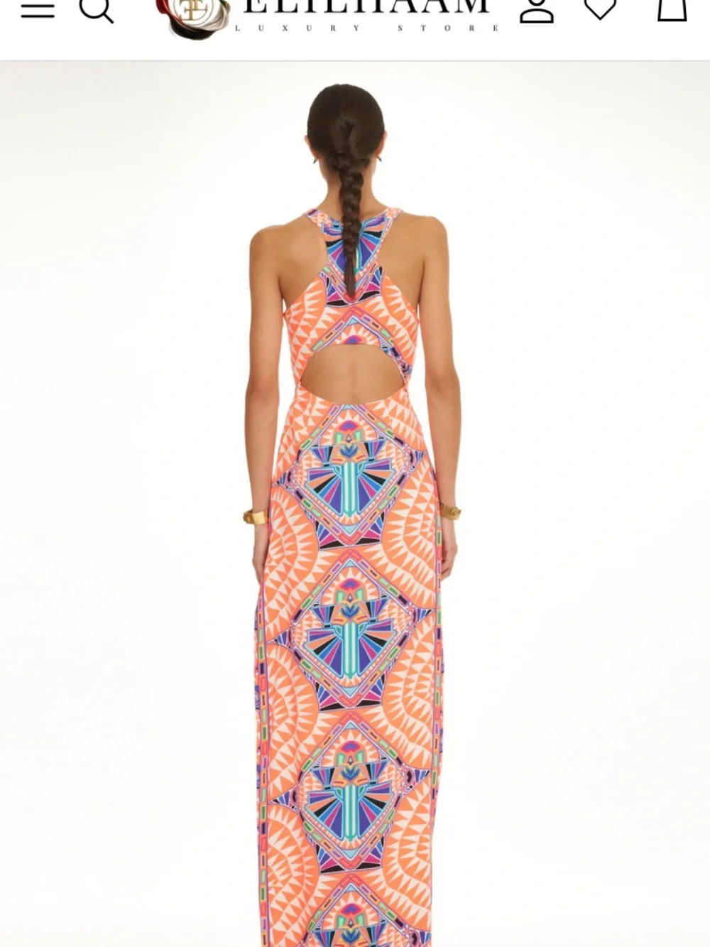 Mara Hoffman Coral and Blue Geometric Halter Maxi Dress